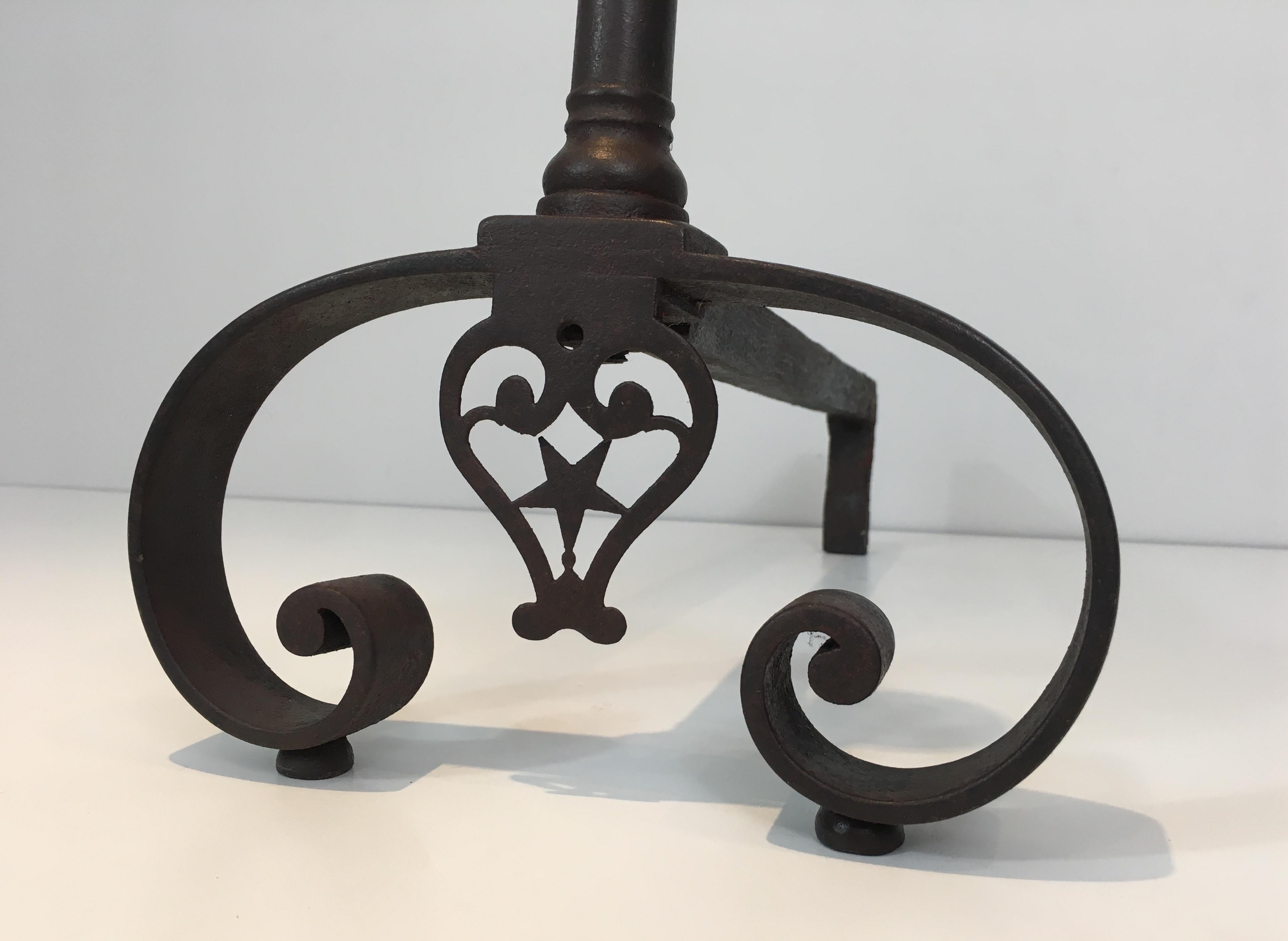 Pair of Forged Wrought Iron Andirons, Gothic Style, French, 18th Century  For Sale 13