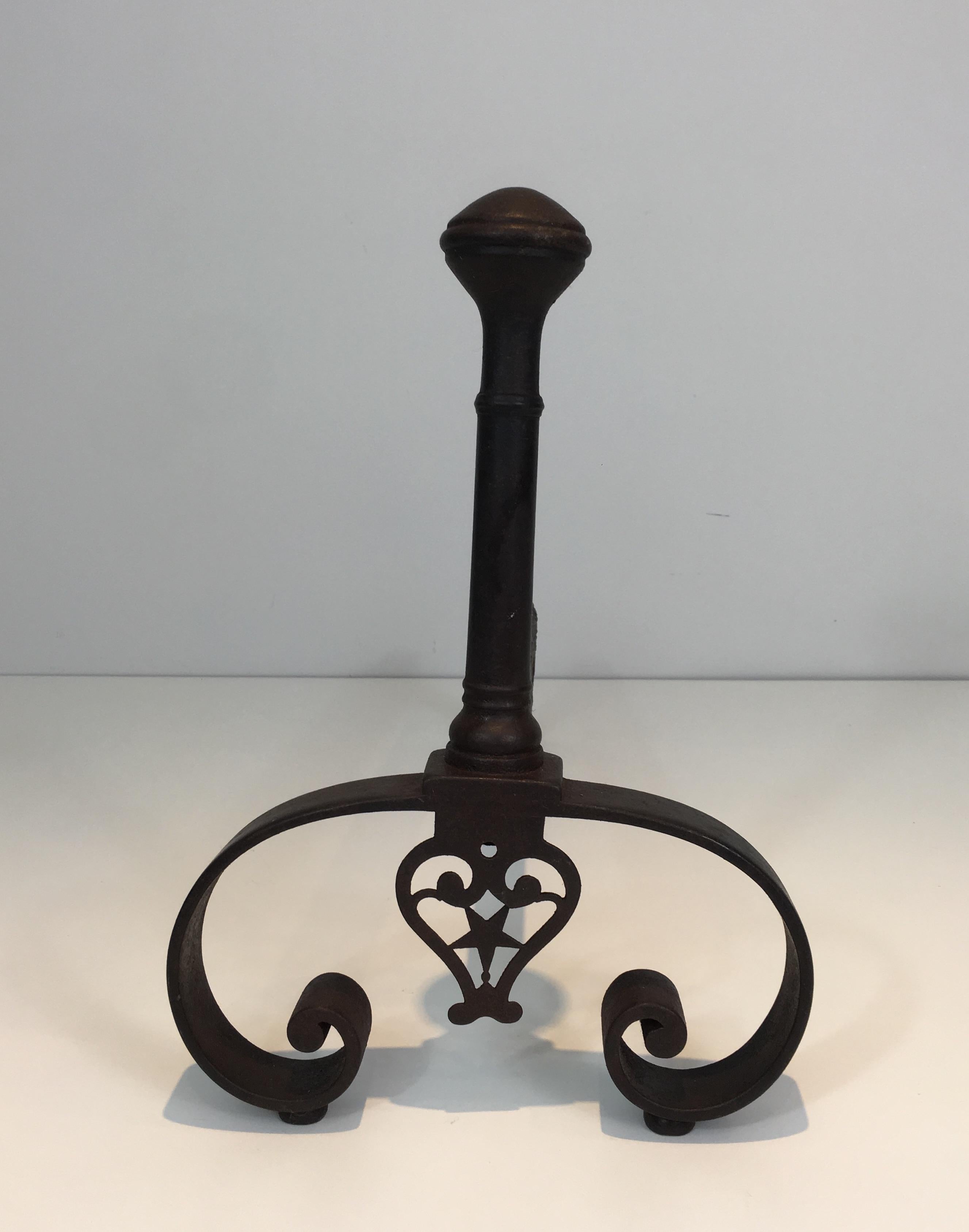 Pair of Forged Wrought Iron Andirons, Gothic Style, French, 18th Century  For Sale 3