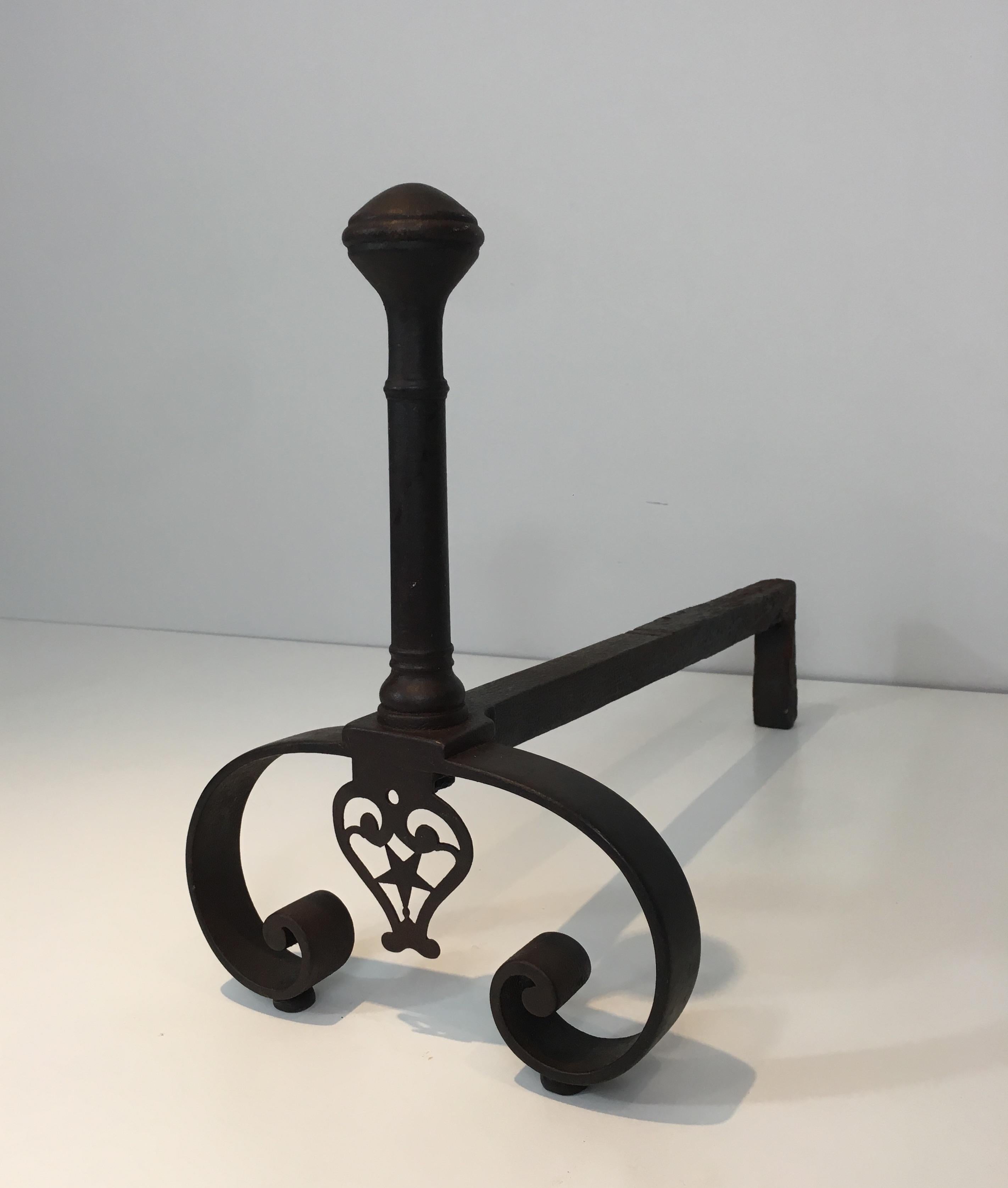 Pair of Forged Wrought Iron Andirons, Gothic Style, French, 18th Century  For Sale 4