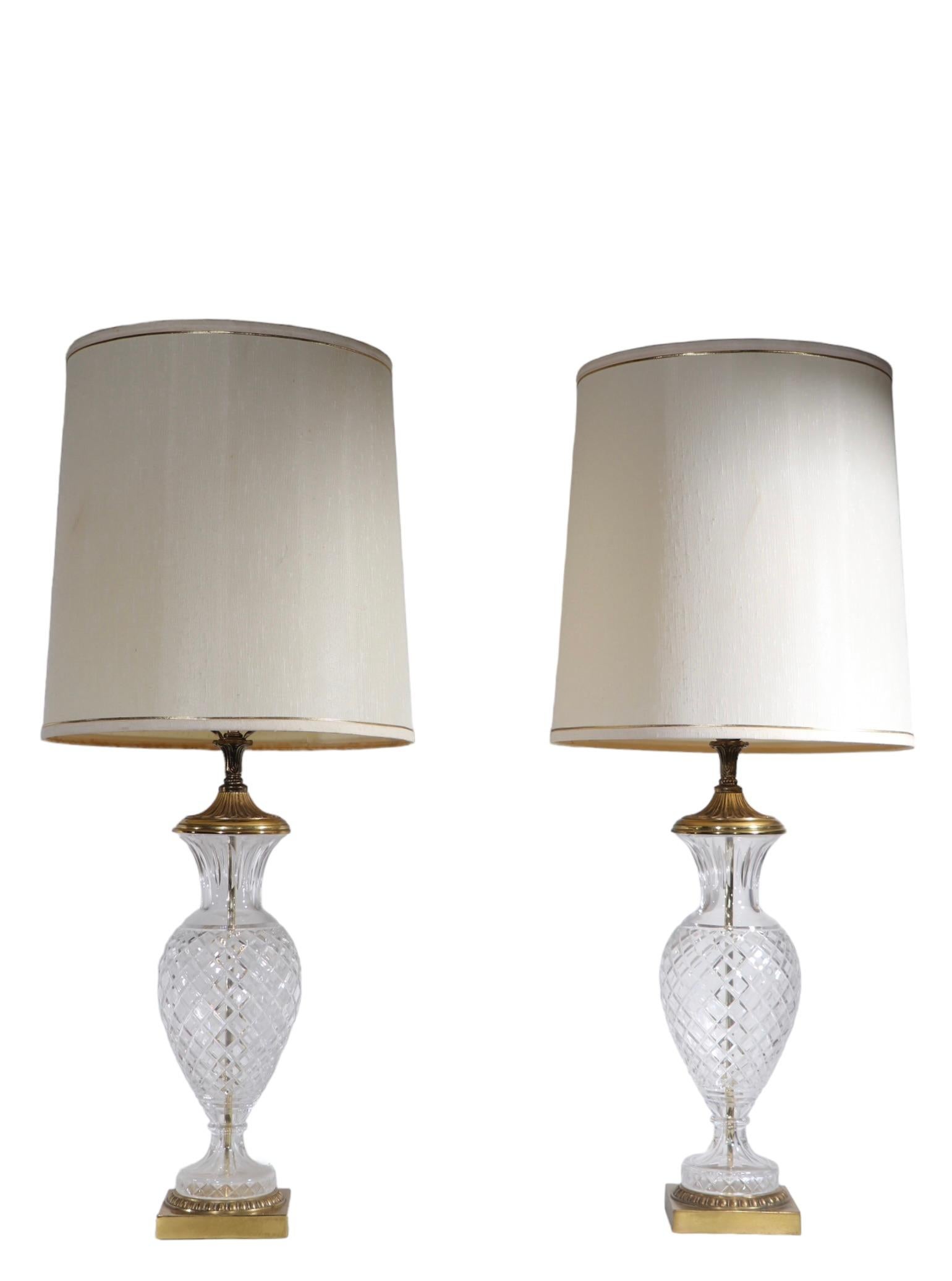 Pair of   Formal Classical Revival Style Glass and Brass  Lamps c 1940/1960's For Sale 7