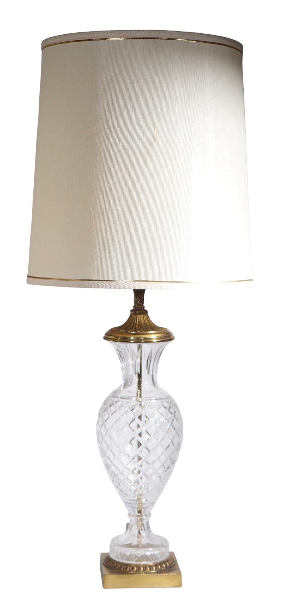 Pair of   Formal Classical Revival Style Glass and Brass  Lamps c 1940/1960's 8