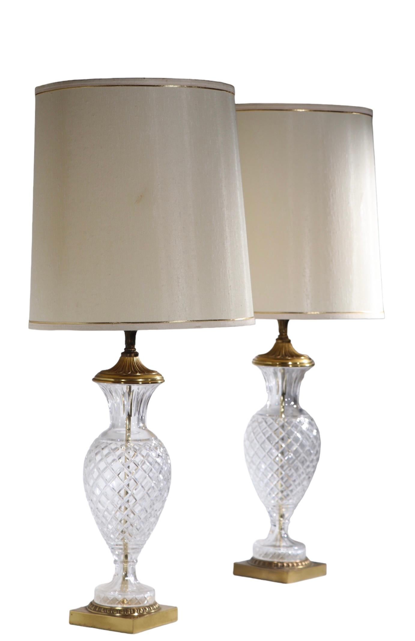 Pair of   Formal Classical Revival Style Glass and Brass  Lamps c 1940/1960's For Sale 10