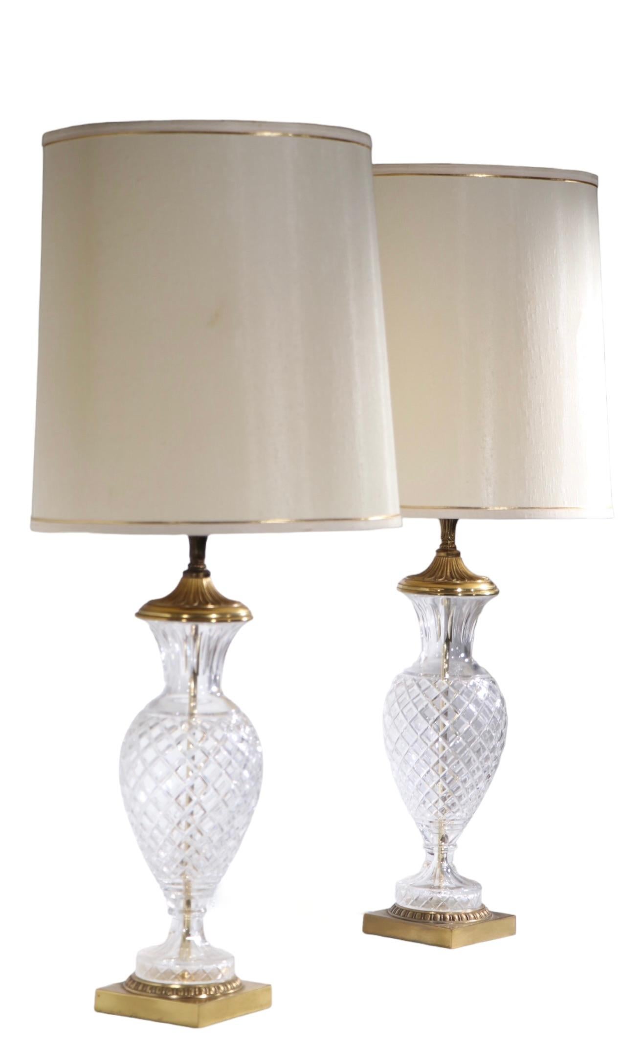 Pair of   Formal Classical Revival Style Glass and Brass  Lamps c 1940/1960's For Sale 11