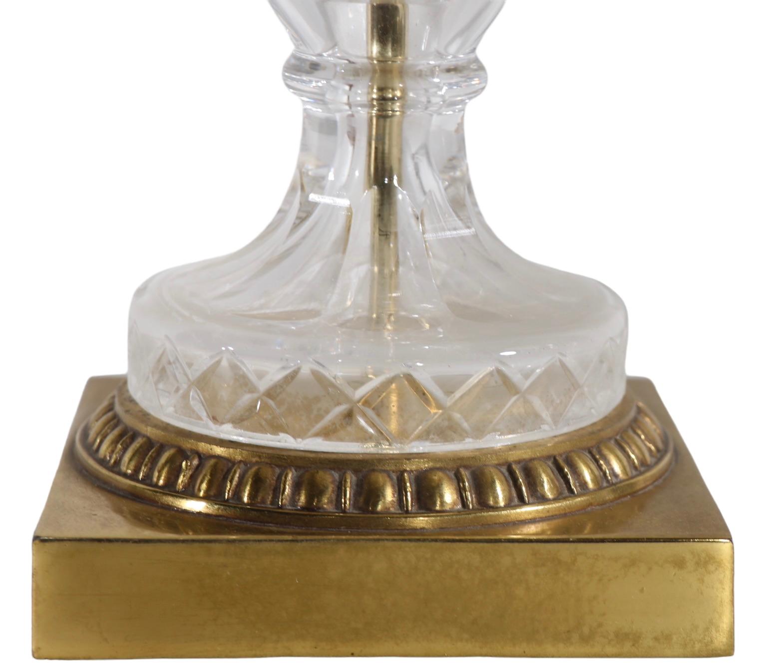 Pair of   Formal Classical Revival Style Glass and Brass  Lamps c 1940/1960's In Good Condition In New York, NY