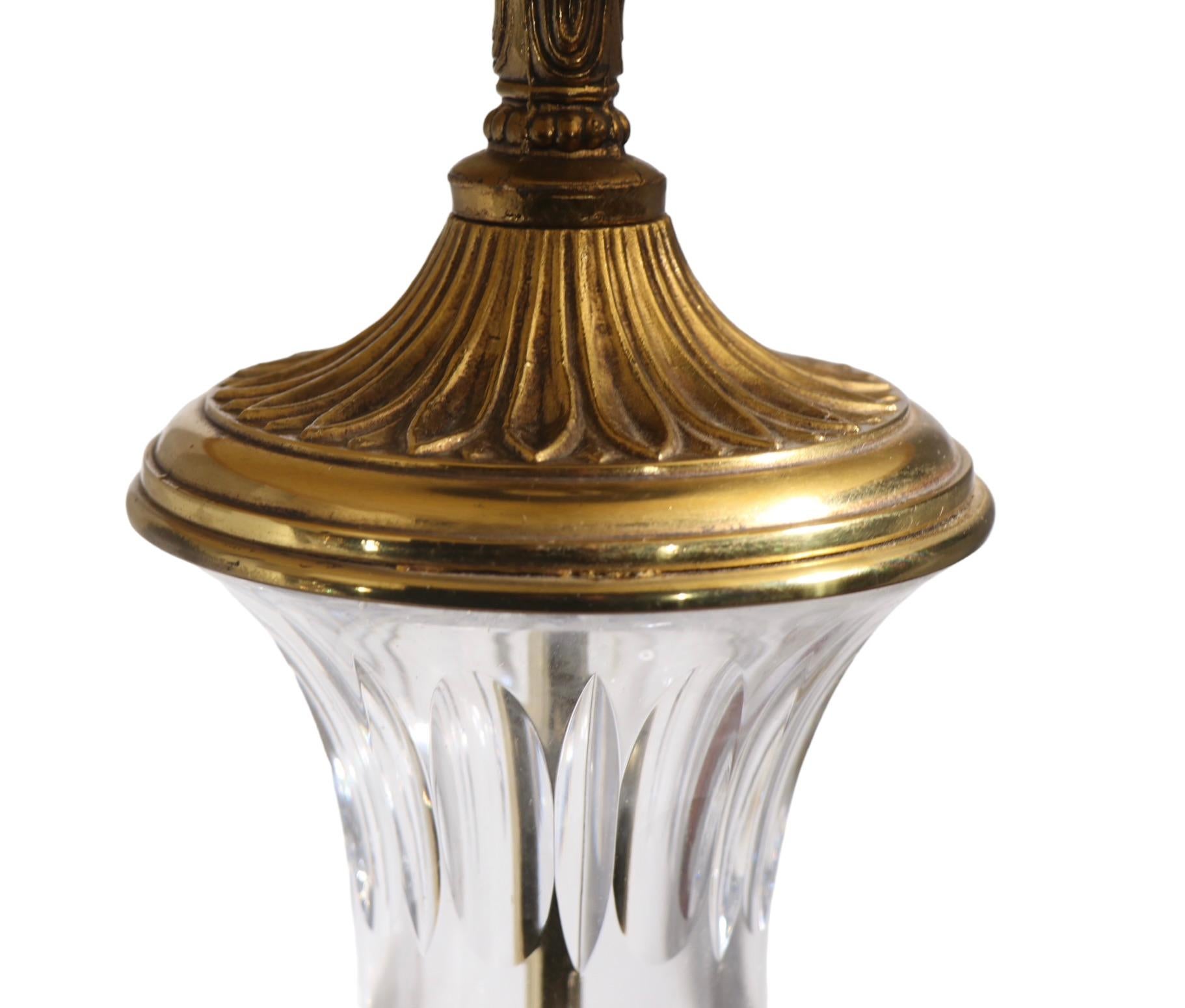 Metal Pair of   Formal Classical Revival Style Glass and Brass  Lamps c 1940/1960's