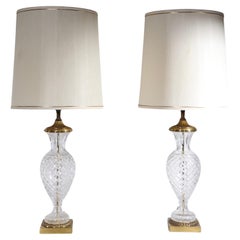 Retro Pair of   Formal Classical Revival Style Glass and Brass  Lamps c 1940/1960's