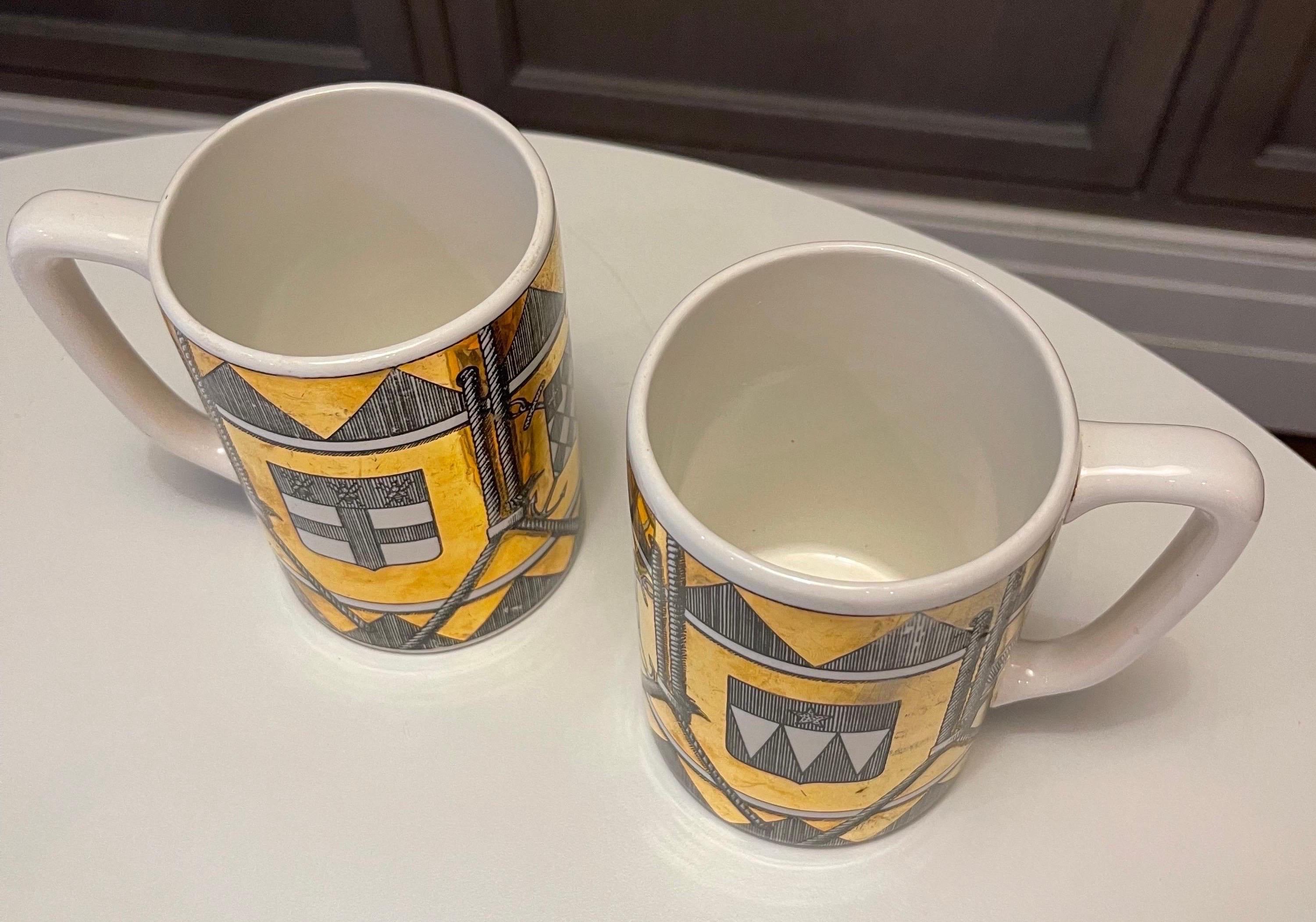 Mid-Century Modern Pair of Fornasetti 1950s Beer Steins with Nautical Motifs