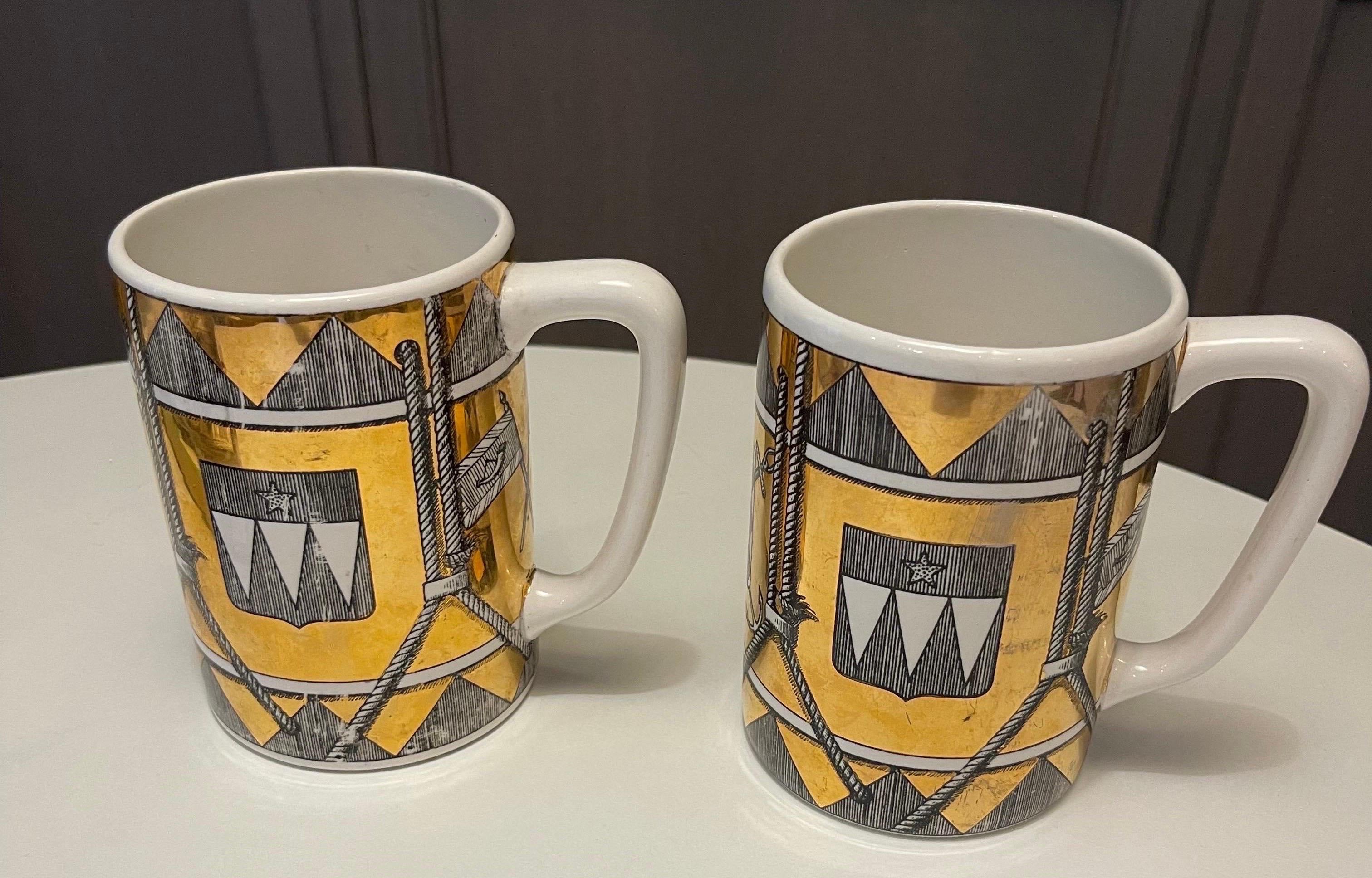 Italian Pair of Fornasetti 1950s Beer Steins with Nautical Motifs