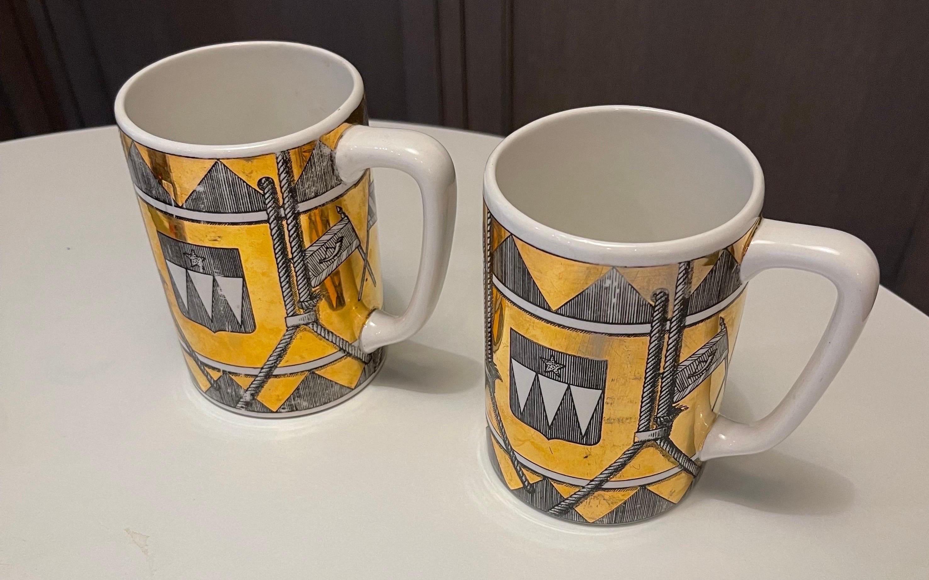 Pair of Fornasetti 1950s Beer Steins with Nautical Motifs In Fair Condition In Brooklyn, NY