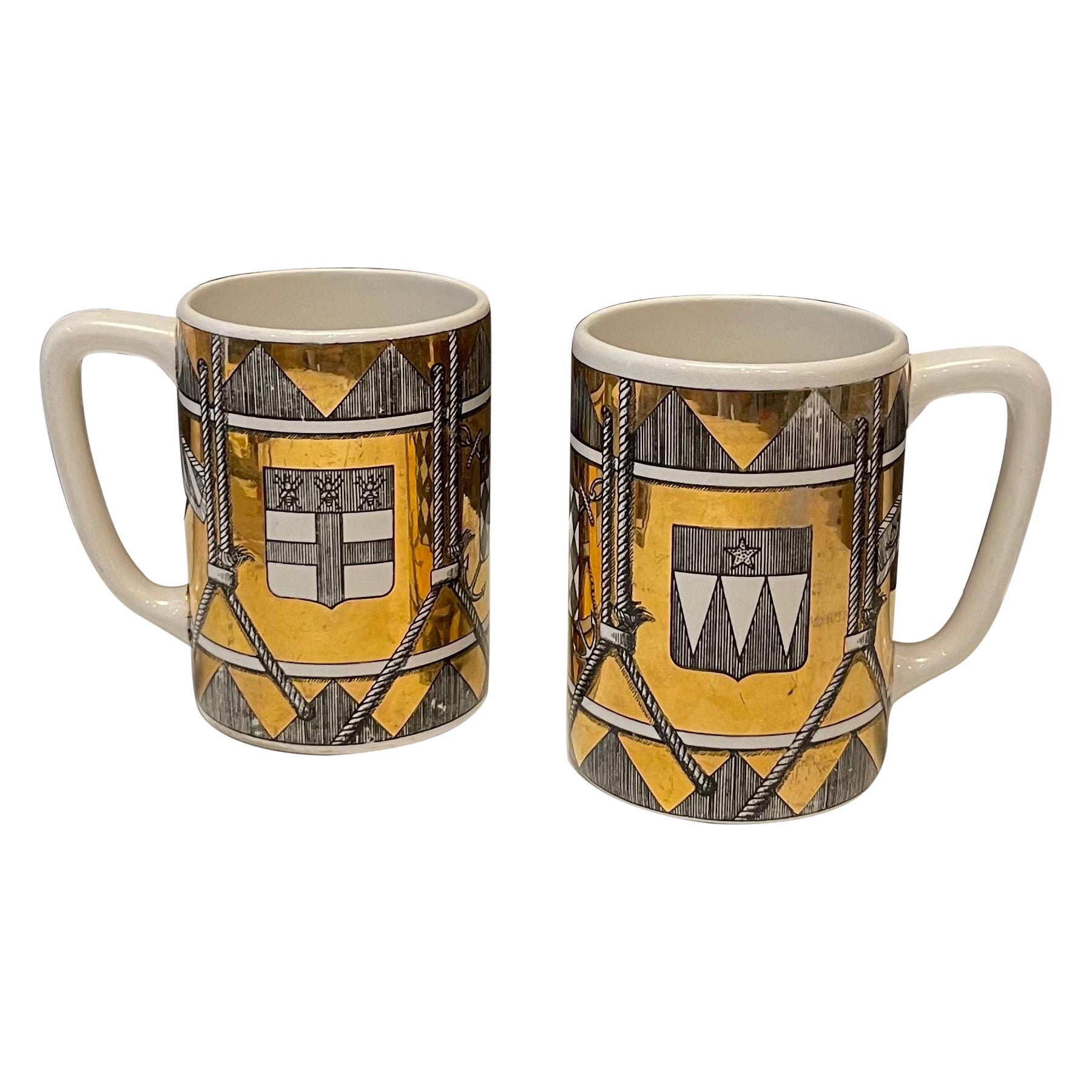 Pair of Fornasetti 1950s Beer Steins with Nautical Motifs For Sale
