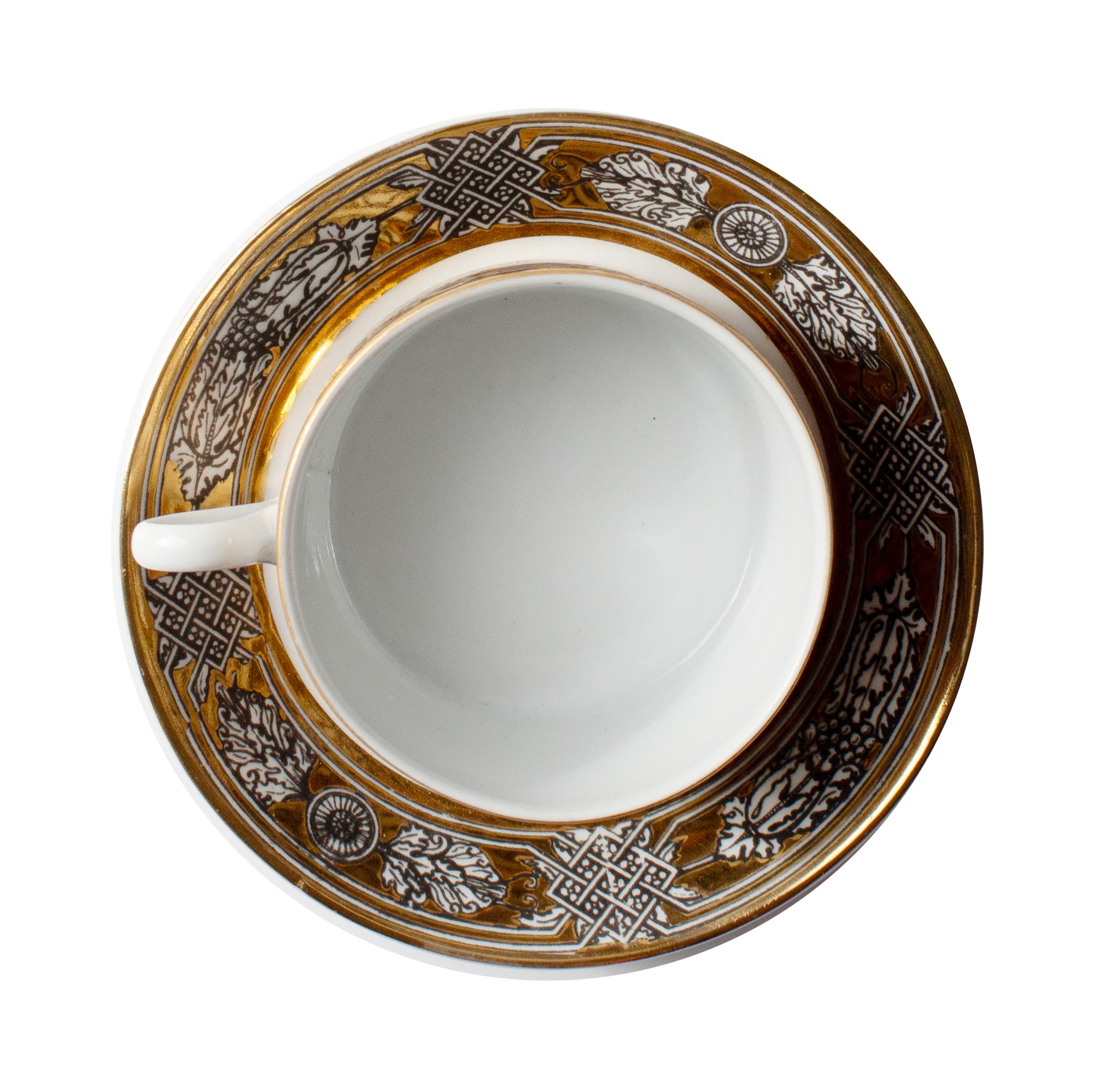 Mid-Century Modern Pair of Fornasetti “Greca” Cups and Saucers, Italy, ca. 1955 For Sale