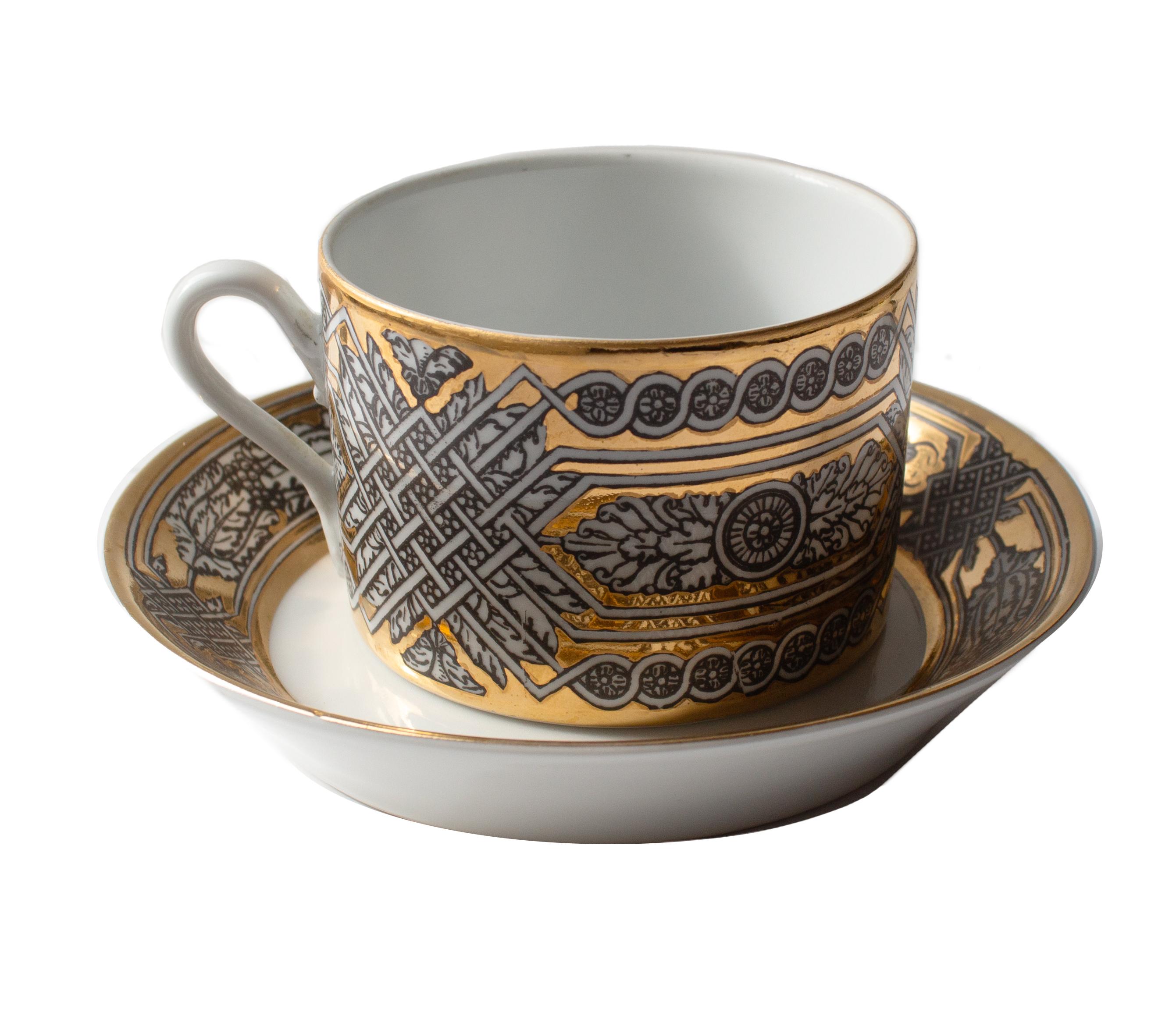 Pair of Fornasetti “Greca” Cups and Saucers, Italy, ca. 1955 In Good Condition For Sale In Stockholm, SE