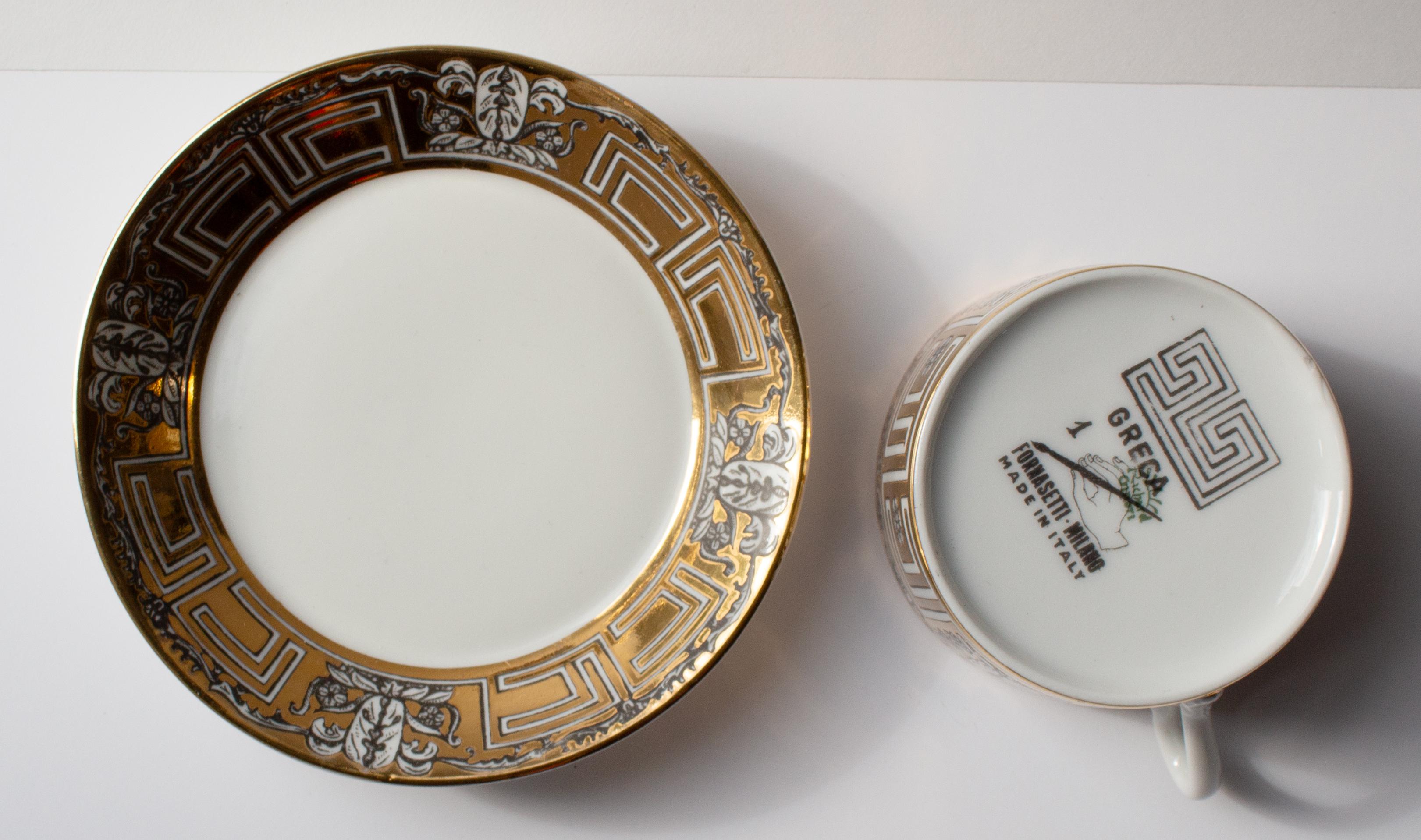 Pair of Fornasetti “Greca” Cups and Saucers, Italy, ca. 1955 For Sale 2