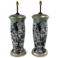 Pair of Fornasetti Inspired Declamania Lamps