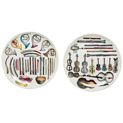 Pair of Italian Fornasetti Musical Instrument Themed Plates