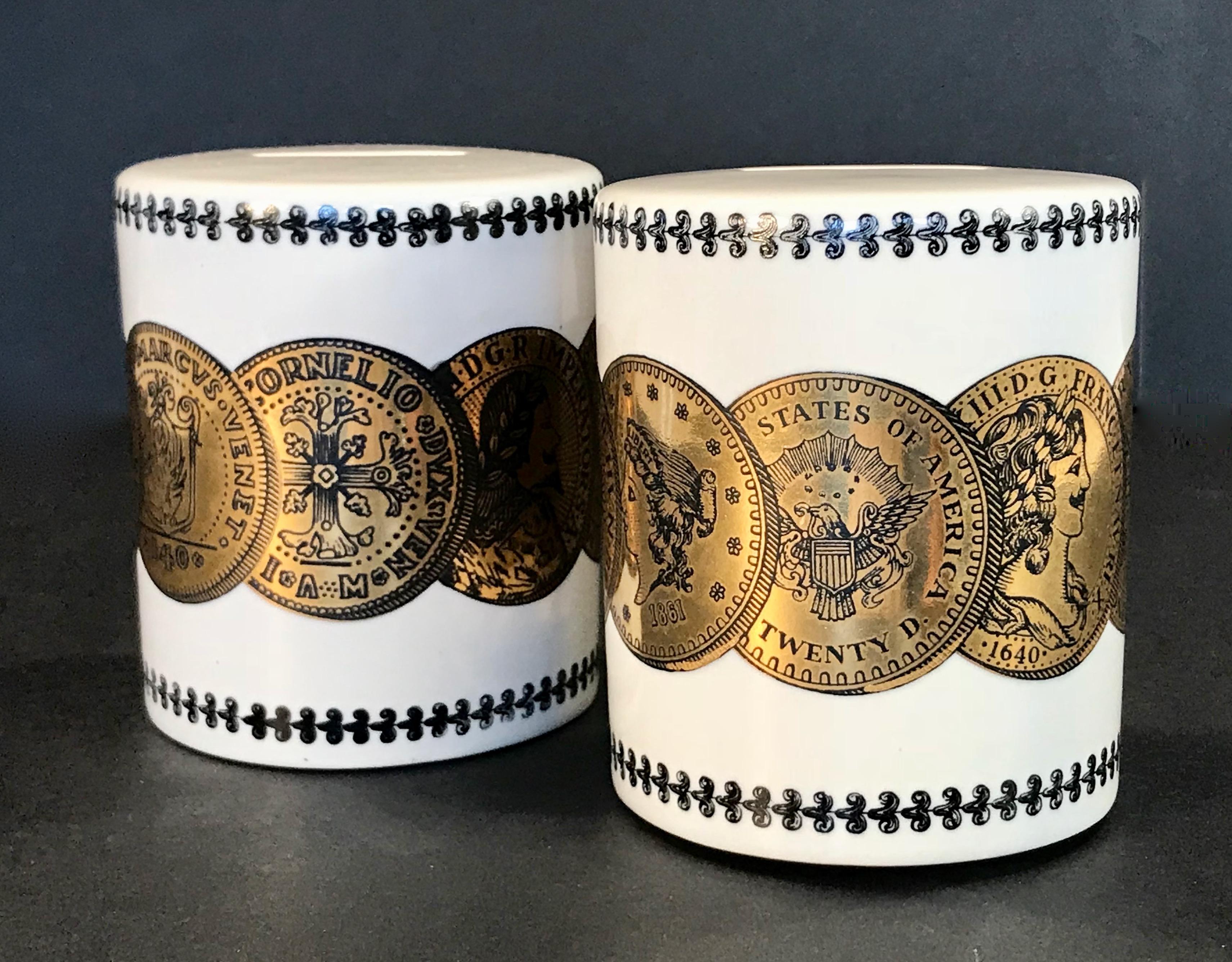 Italian Pair of Fornasetti Piggy Banks with Coins Made for Neiman Marcus