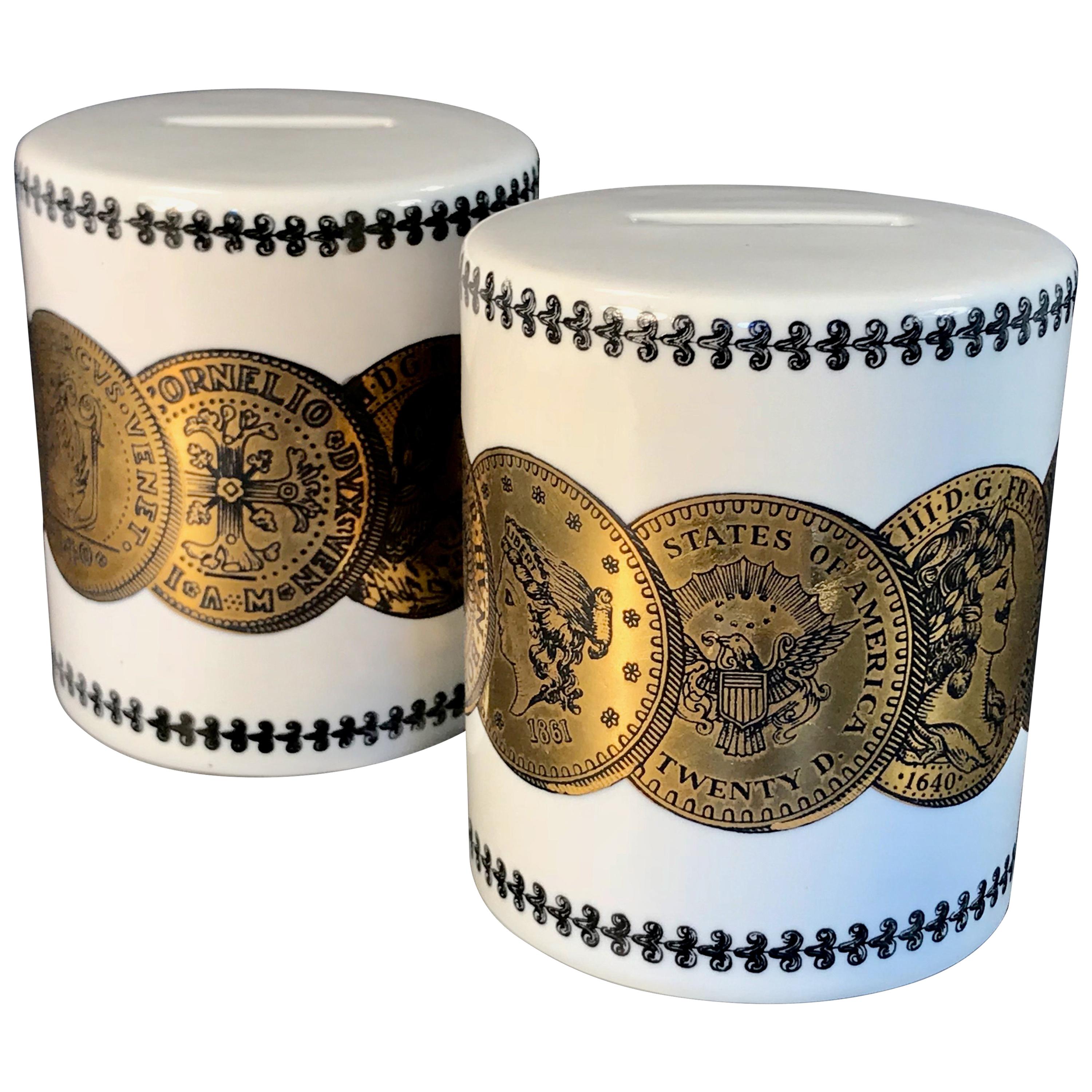 Pair of Fornasetti Piggy Banks with Coins Made for Neiman Marcus
