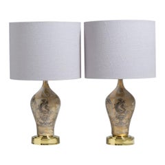 Pair of Eglomise Glass Table Lamps, 1970s