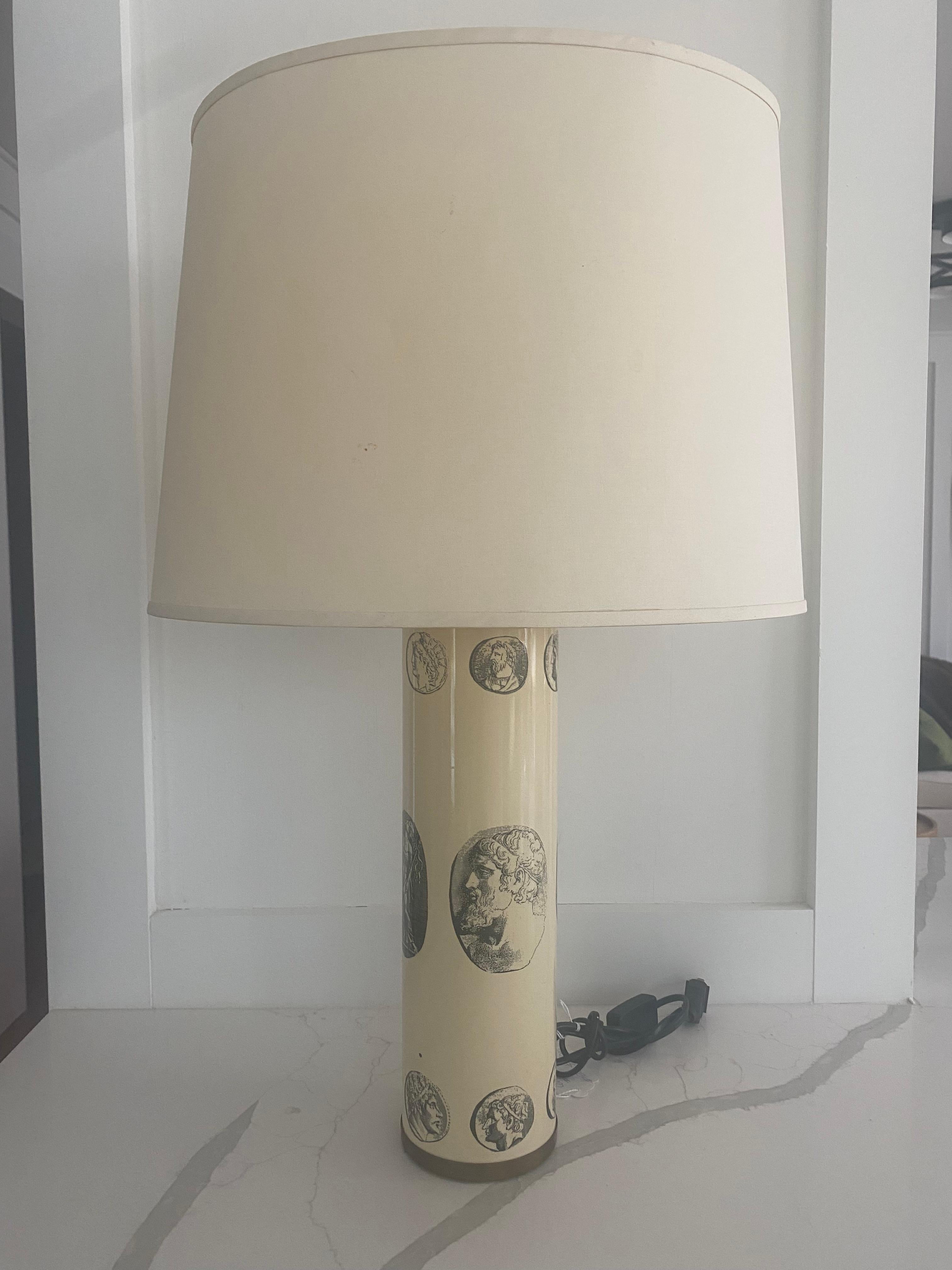 Metal Pair of Fornasetti Table Lamps Cammei Cameo Black with White Italy Midcentury  For Sale