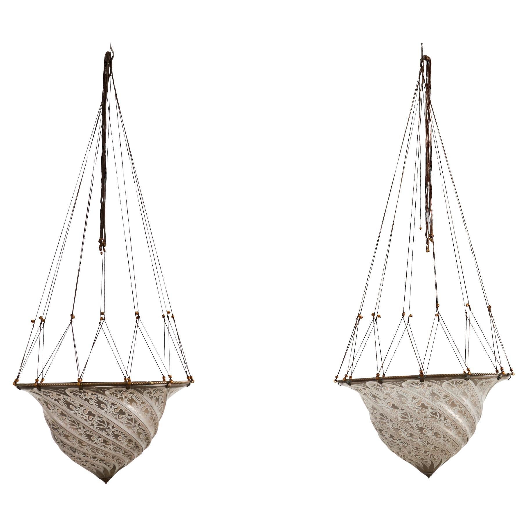 Pair of Fortuny Attributed Samarkanda Glass Lamp Shades