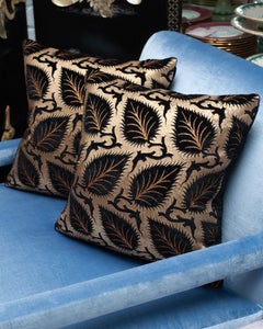 Pair of Fortuny Black and Gold Silk Velvet Pillows