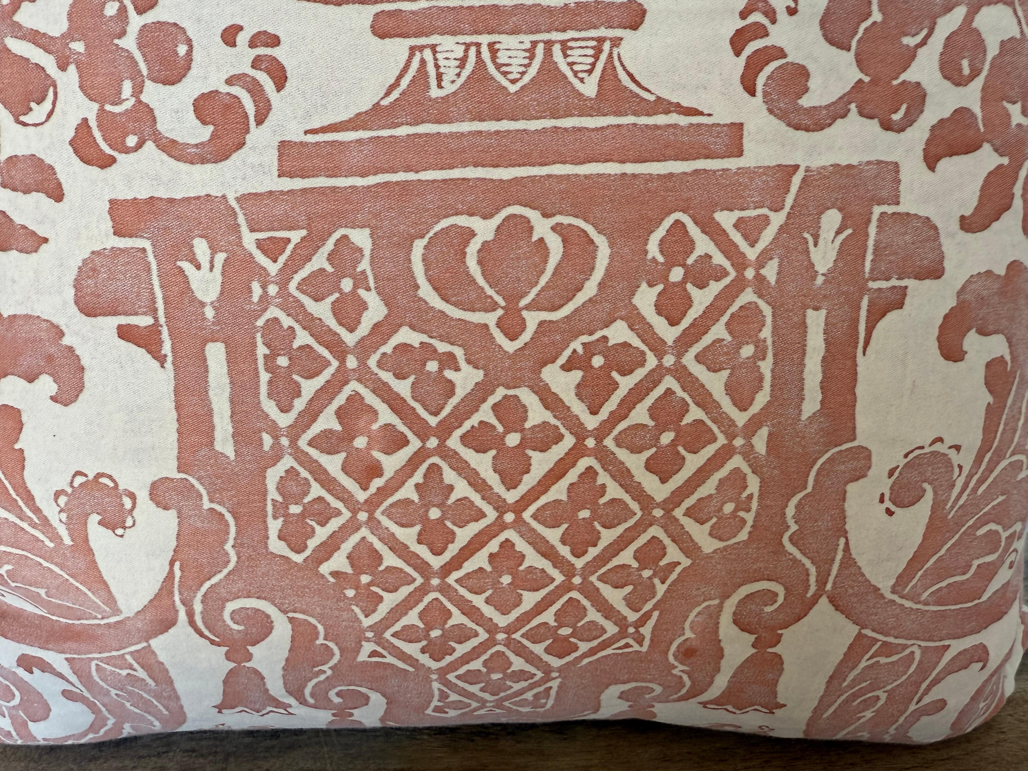 Contemporary Pair of Fortuny “Carnavalet” Pillows with Custom Linen Backs For Sale