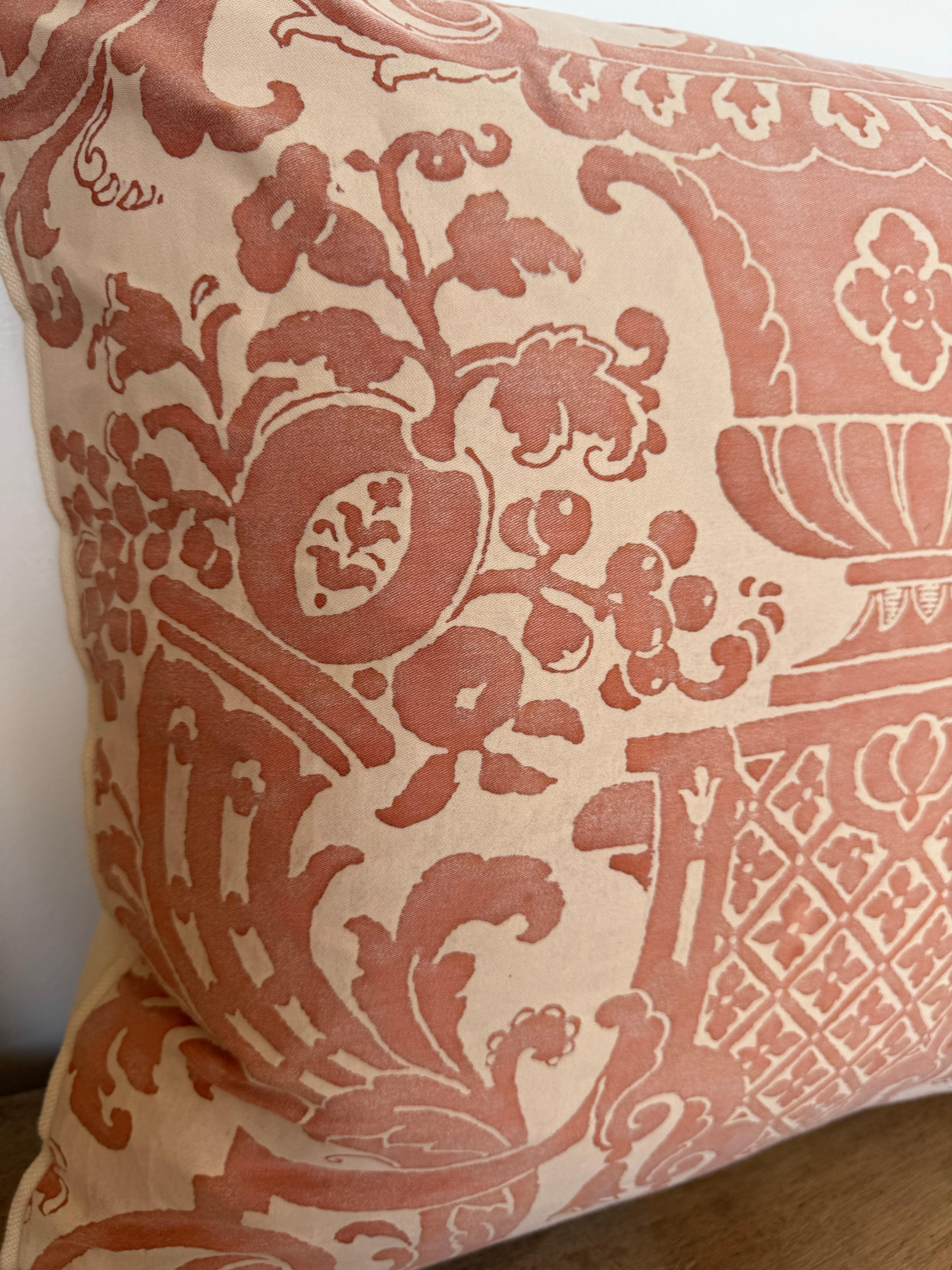 Cotton Pair of Fortuny “Carnavalet” Pillows with Custom Linen Backs For Sale