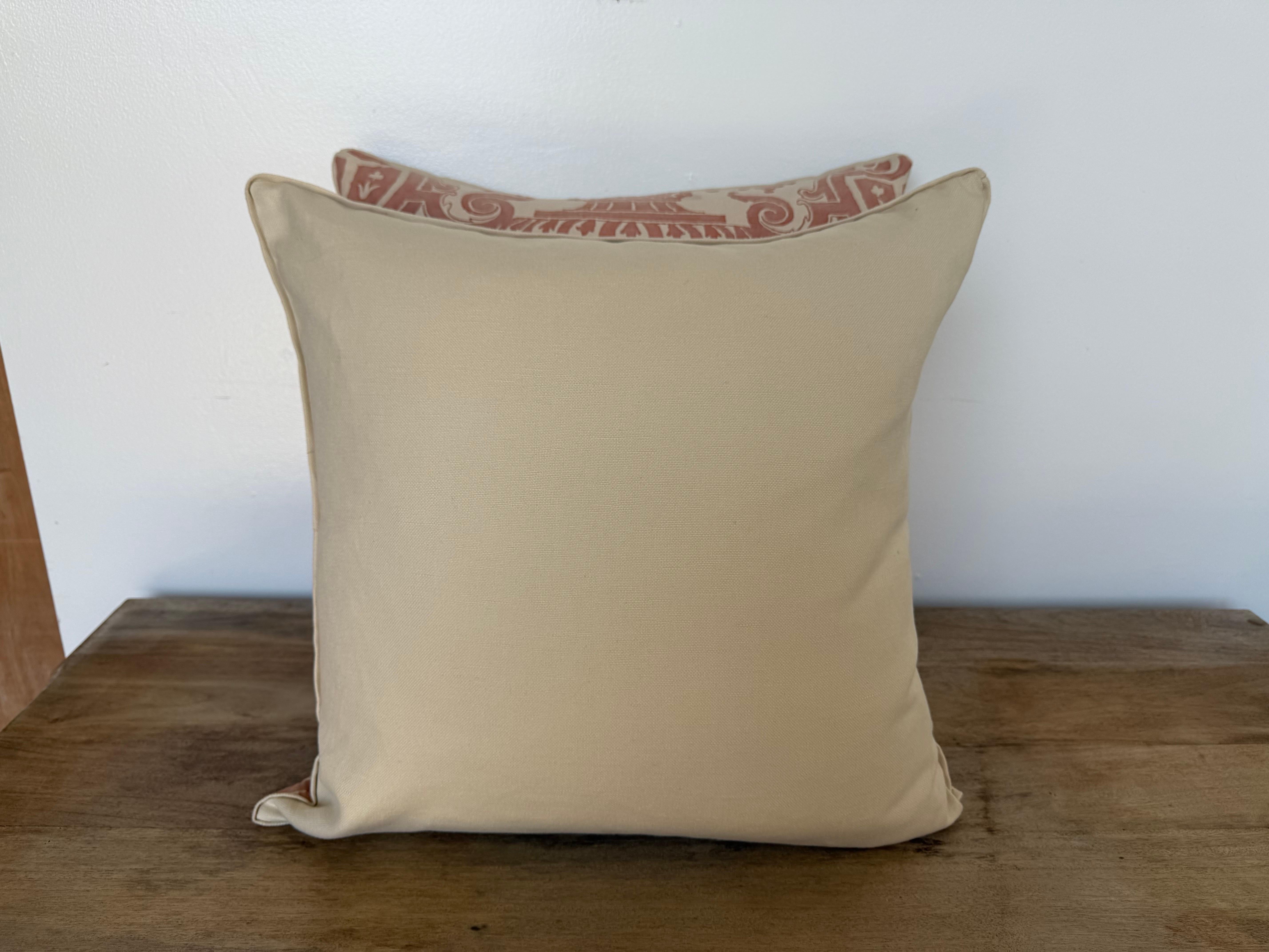 Pair of Fortuny “Carnavalet” Pillows with Custom Linen Backs For Sale 1