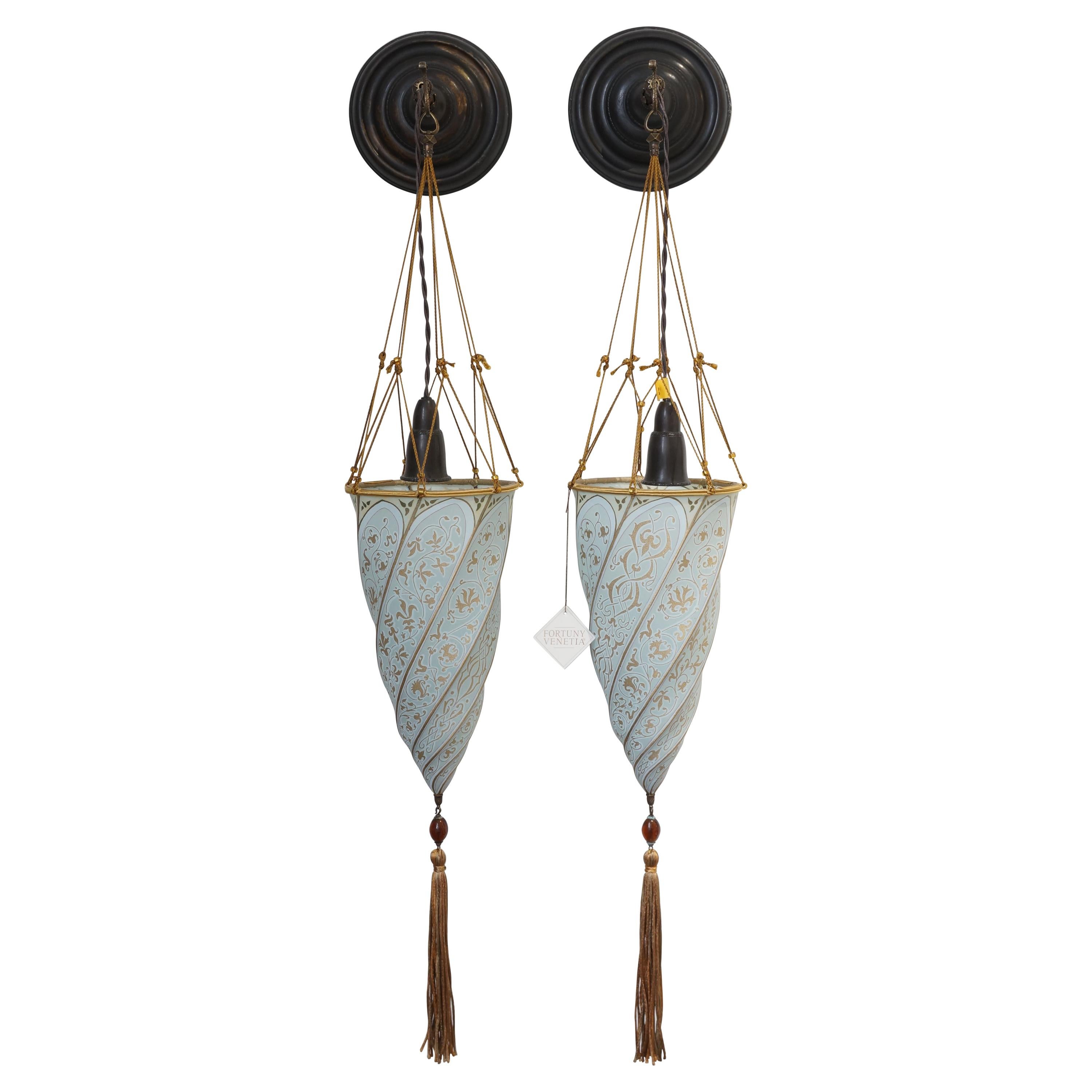 Pair of Fortuny Cesendello Silk Sconces