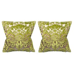 Pair of Fortuny Chartreuse Green and Gold Silk Velvet Pillows