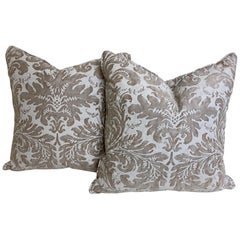 Pair of Fortuny Cushions in Silvery-Taupe and White in the "Lucrezia" Pattern