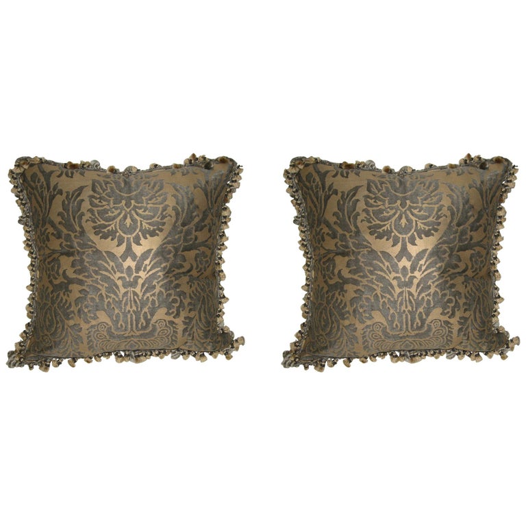 Pair of Fortuny Cushions with Fringe For Sale