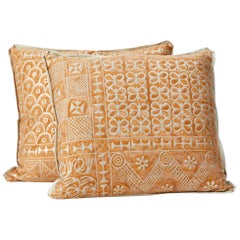 Antique Pair of Fortuny Fabric Cushions in the Ashanti Pattern