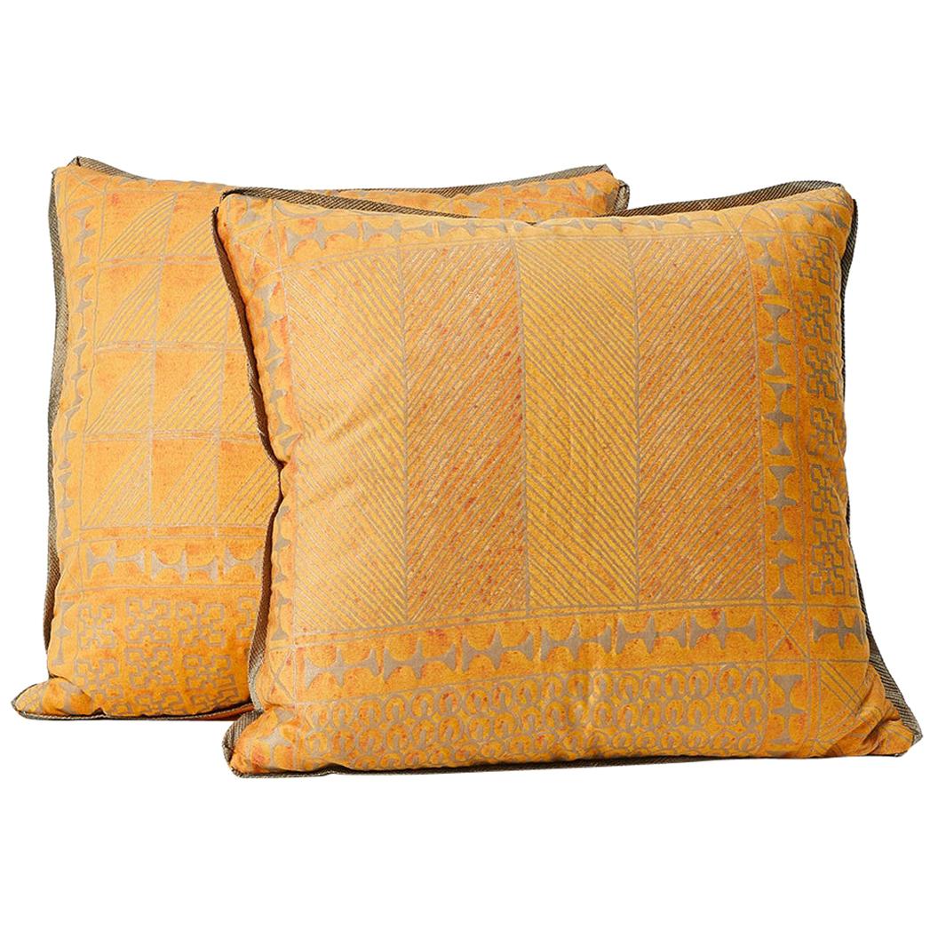 Pair of Fortuny Fabric Cushions in the Ashanti Pattern