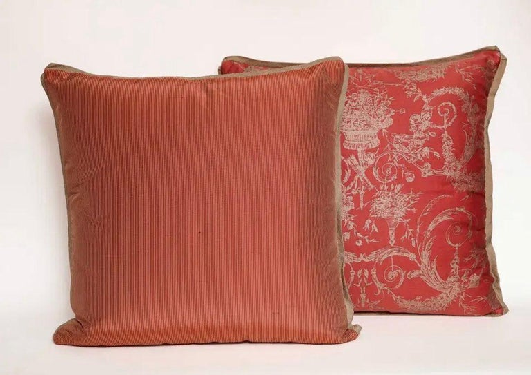 Contemporary Pair of Fortuny Fabric Cushions in the Festoni Pattern