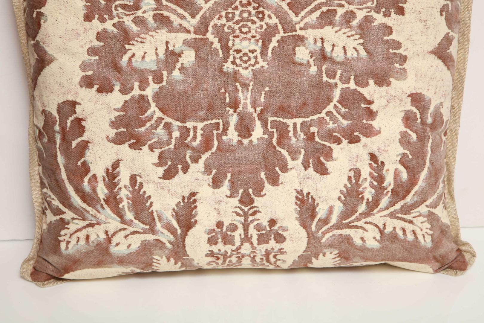 Cotton Pair of Fortuny Fabric Cushions in the Glicine Pattern