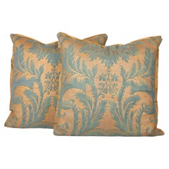 Pair of Fortuny Fabric Cushions in the Glicine Pattern in Gold and Blue