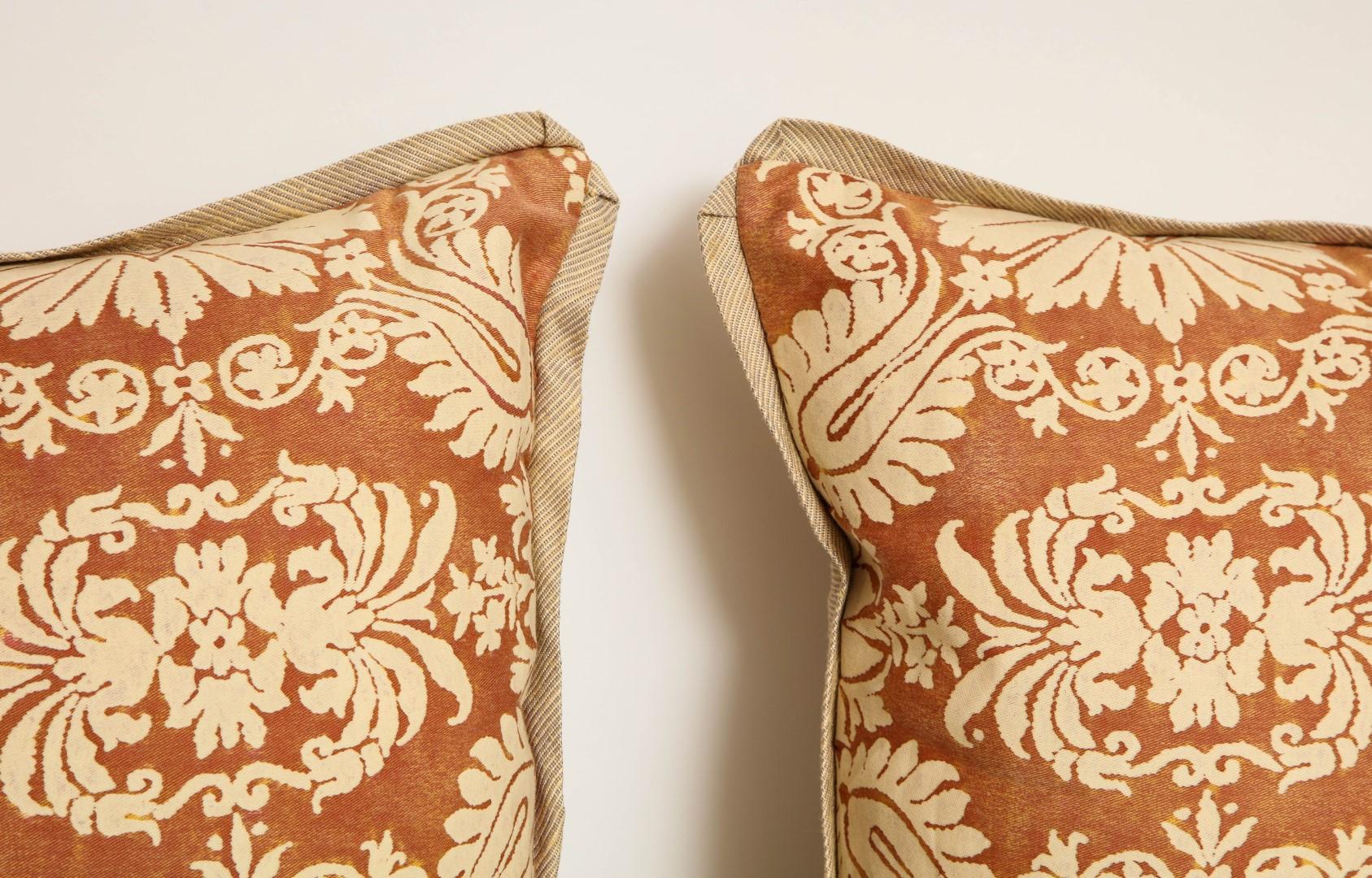 Contemporary Pair of Fortuny Fabric Cushions in the Impero Pattern