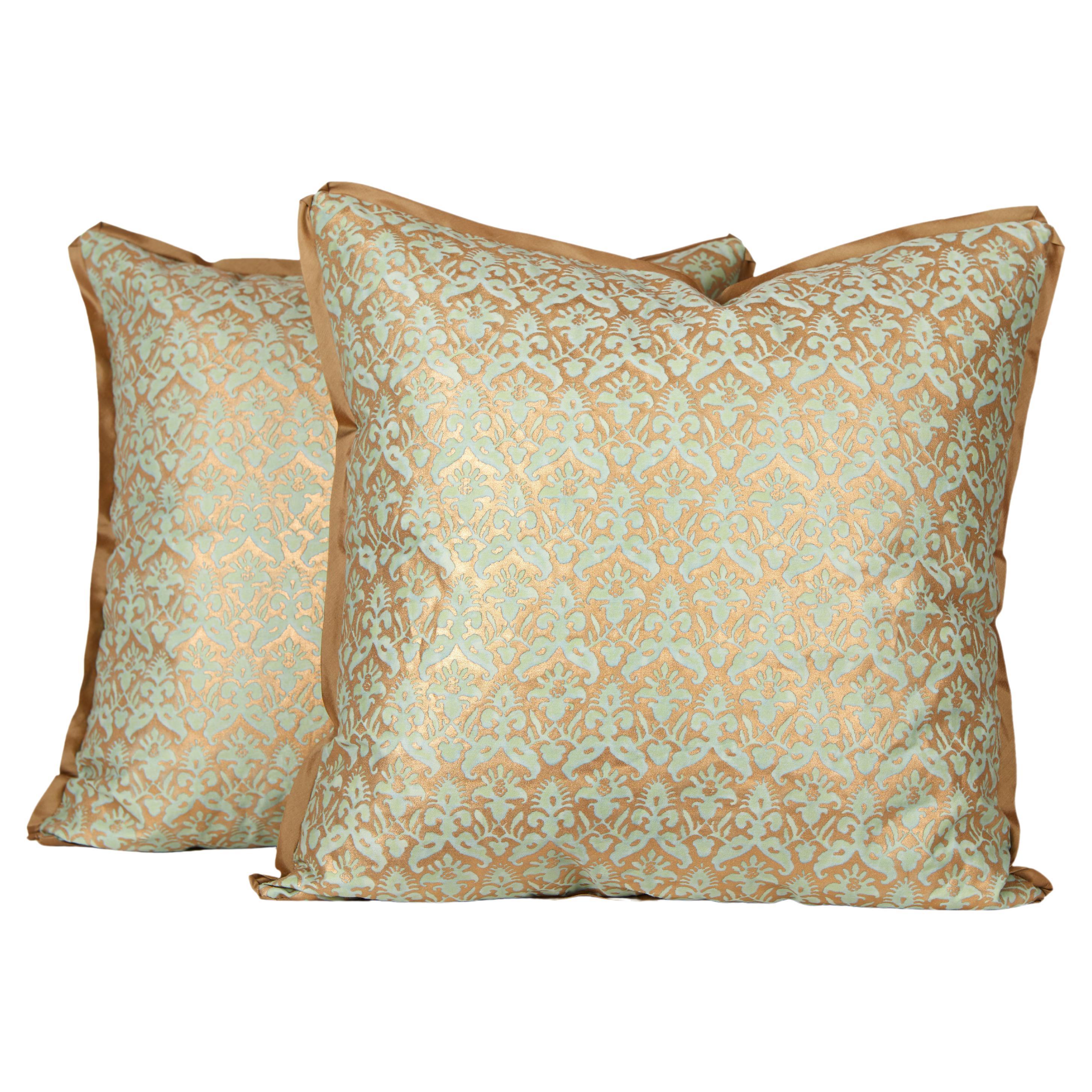 Pair of Fortuny Fabric Cushions in the Louis XIII Style Delfino Pattern For Sale