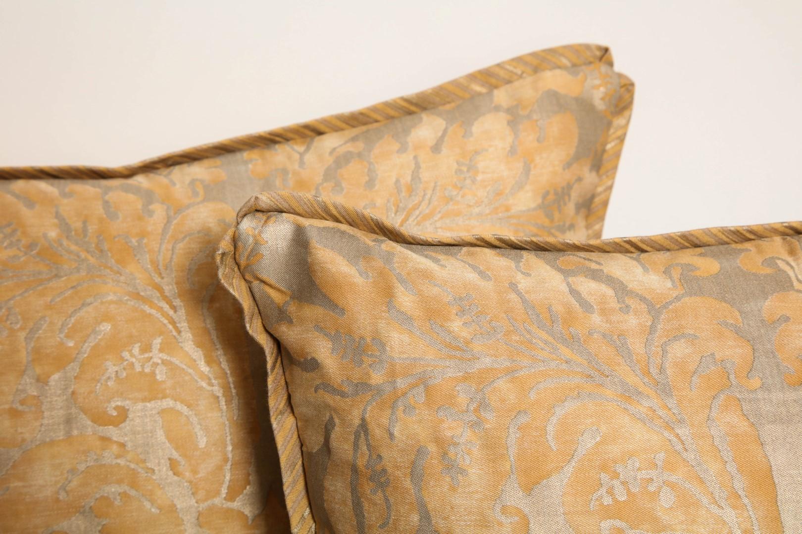 American Pair of Fortuny Fabric Cushions in the Lucrezia Pattern