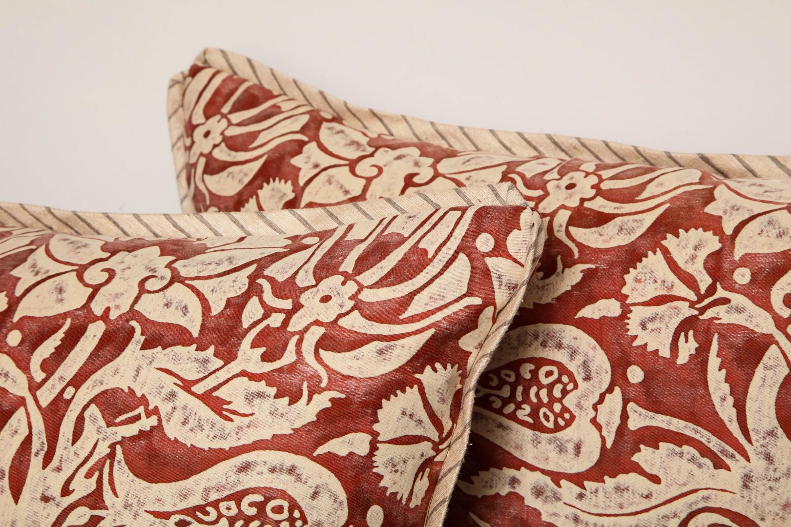American Pair of Fortuny Fabric Cushions in the Malagrana Pattern