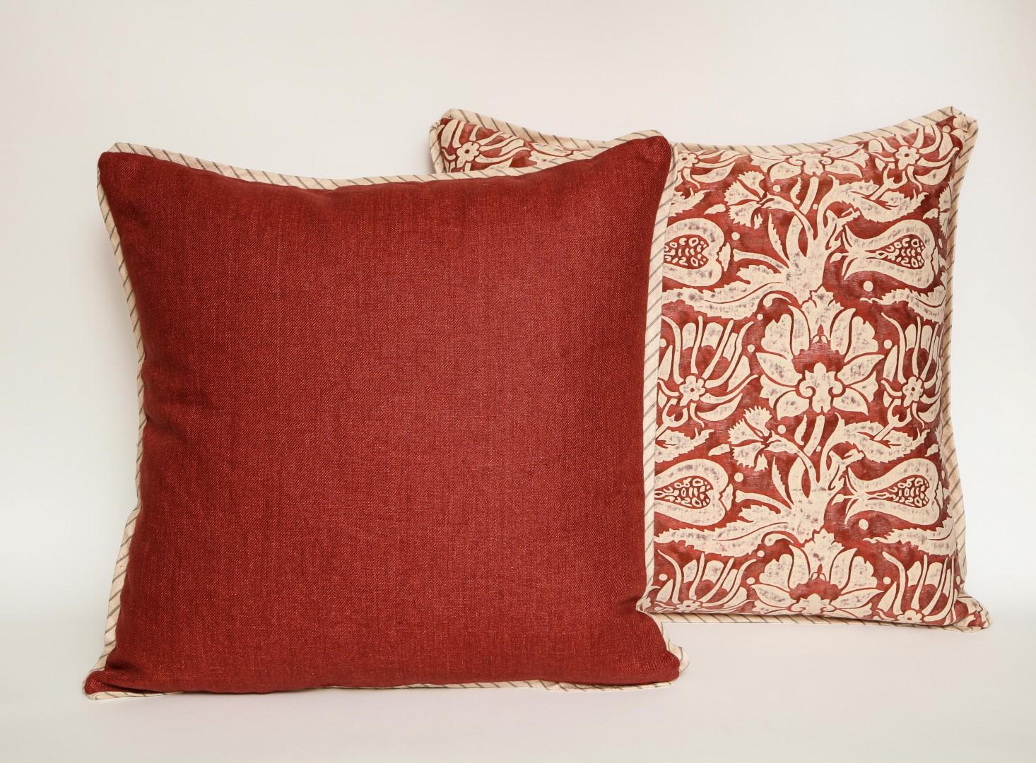 Contemporary Pair of Fortuny Fabric Cushions in the Malagrana Pattern