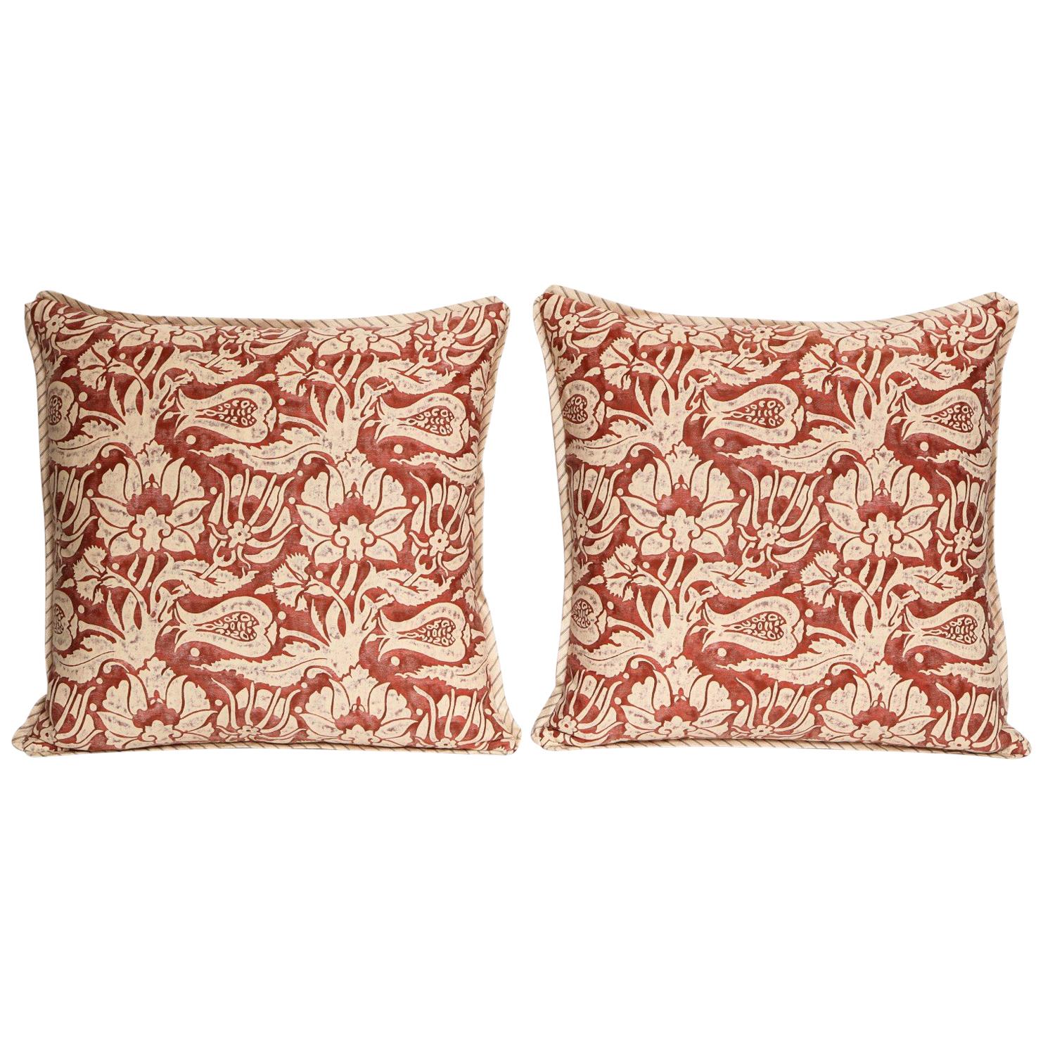 Pair of Fortuny Fabric Cushions in the Malagrana Pattern