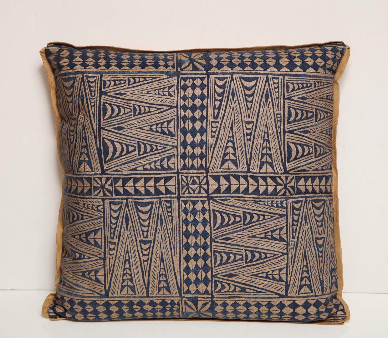 Tribal Pair of Fortuny Fabric Cushions in the Melilla Pattern 