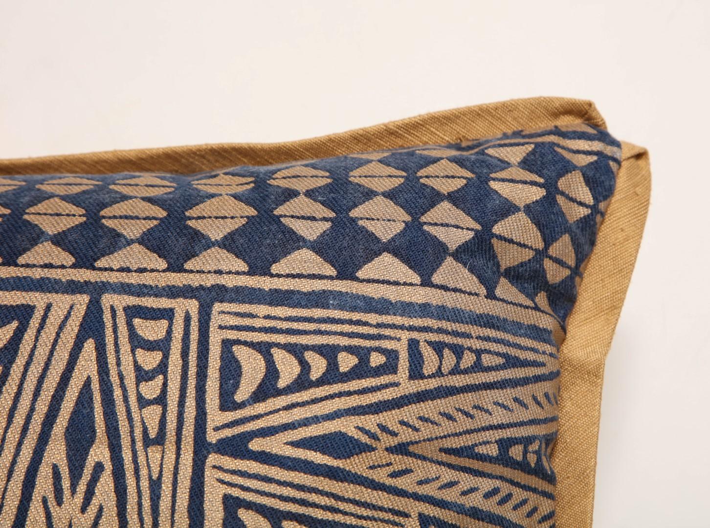 Cotton Pair of Fortuny Fabric Cushions in the Melilla Pattern 