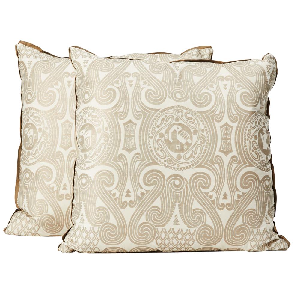 Pair of Fortuny Fabric Cushions in the Peruviano Pattern For Sale