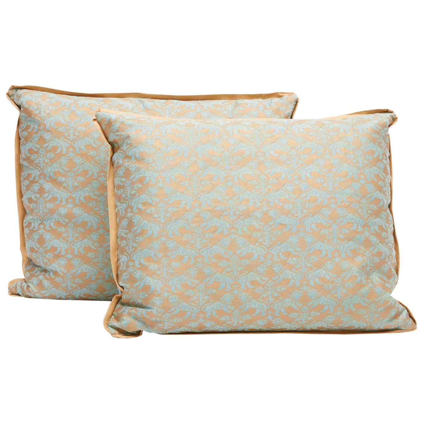 Pair of Fortuny Fabric Cushions in the Richelieu Pattern