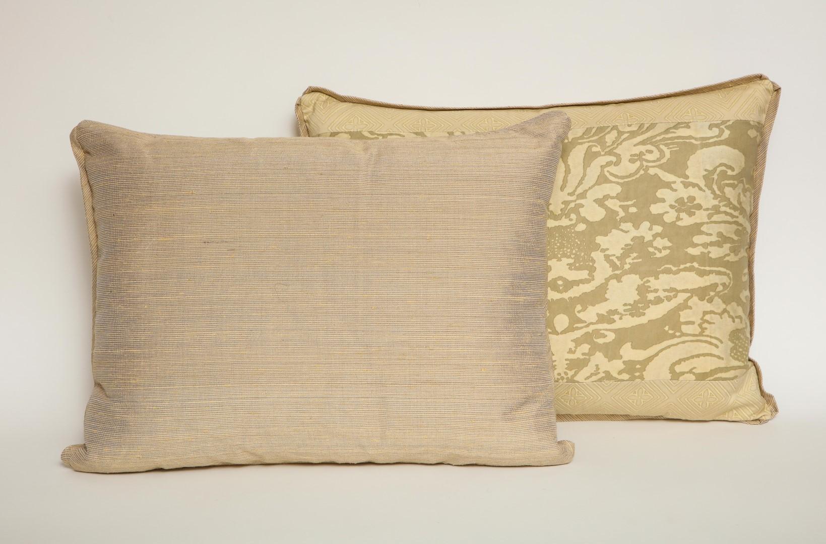 Baroque Pair of Fortuny Fabric Lumbar Cushions in the Lucrezia Pattern For Sale
