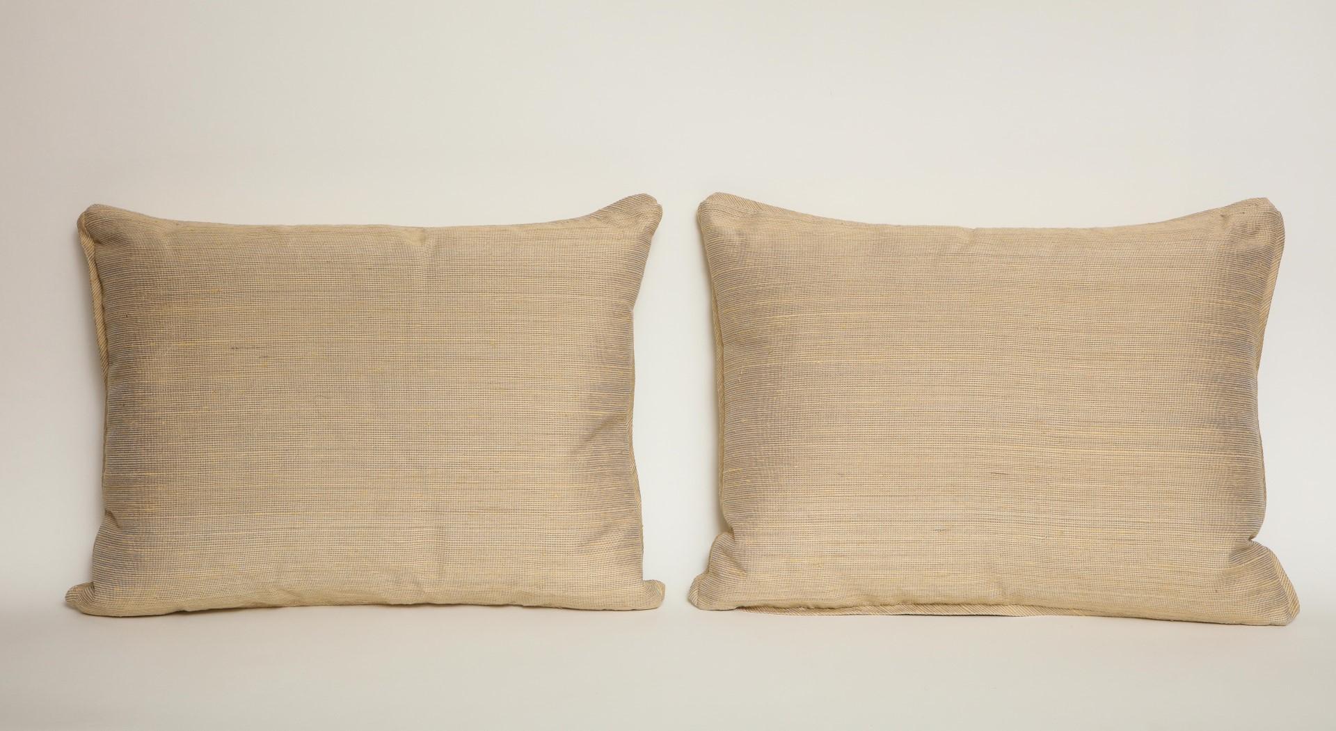 American Pair of Fortuny Fabric Lumbar Cushions in the Lucrezia Pattern For Sale
