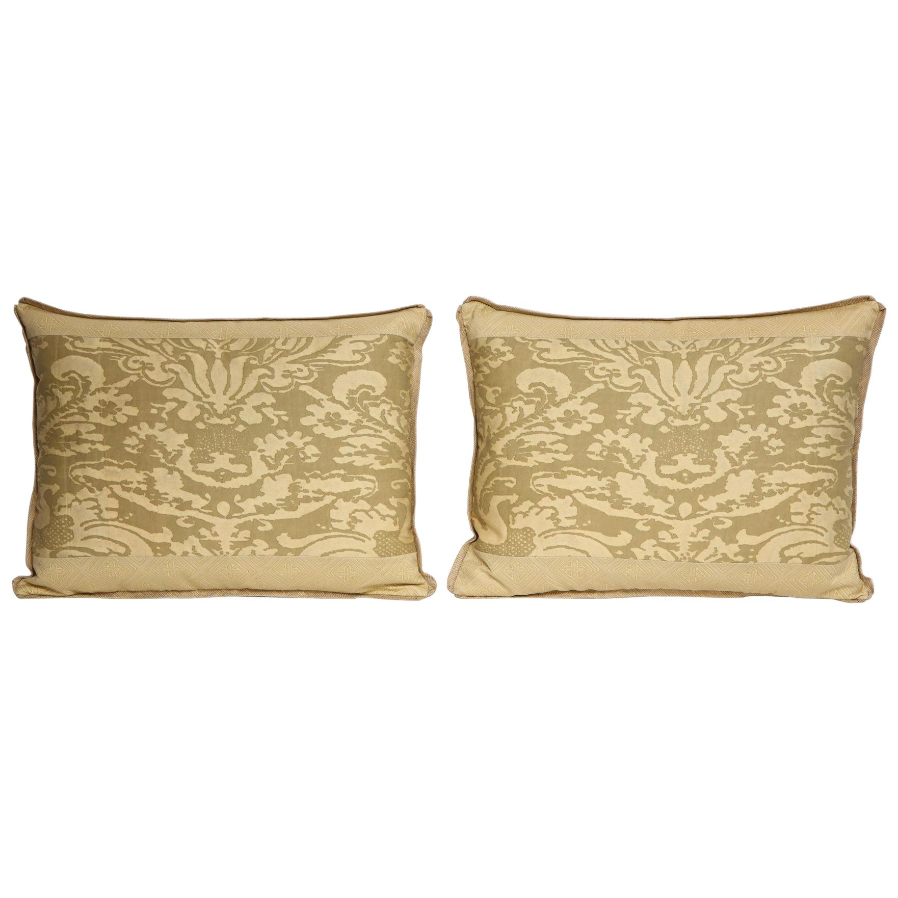 Pair of Fortuny Fabric Lumbar Cushions in the Lucrezia Pattern